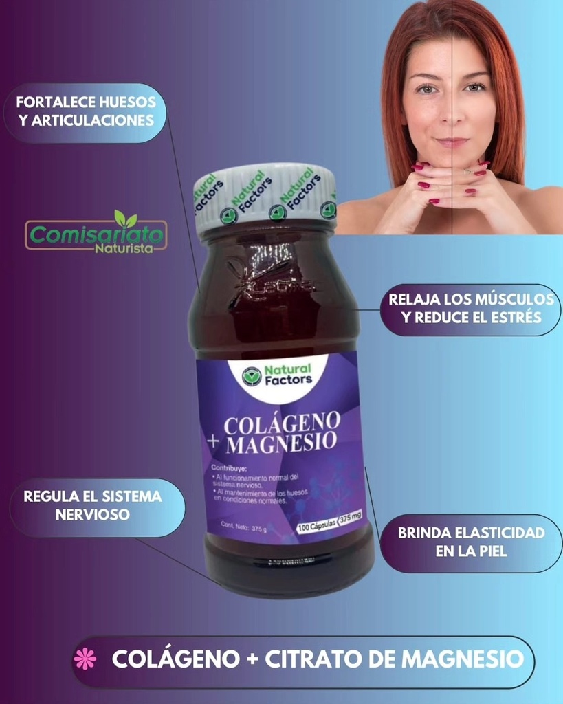 COLAGENO + MAGNESIO NATURAL FACTORS * 100 UNIDADES