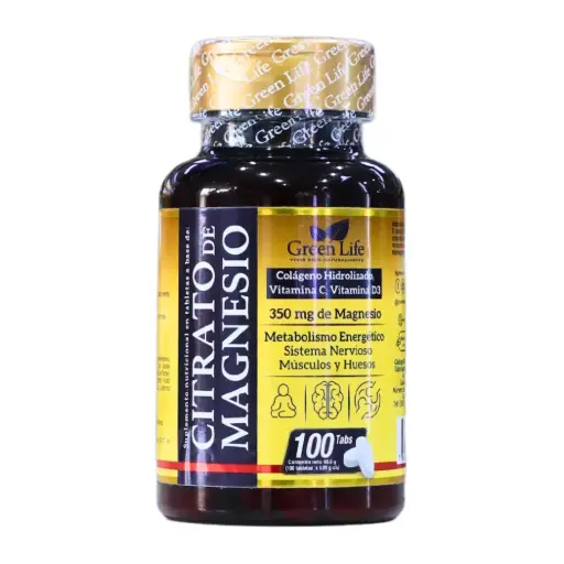 [GLF-0032] CITRATO DE MAGNESIO 100 TABLETAS 350MG GREEN LIFE