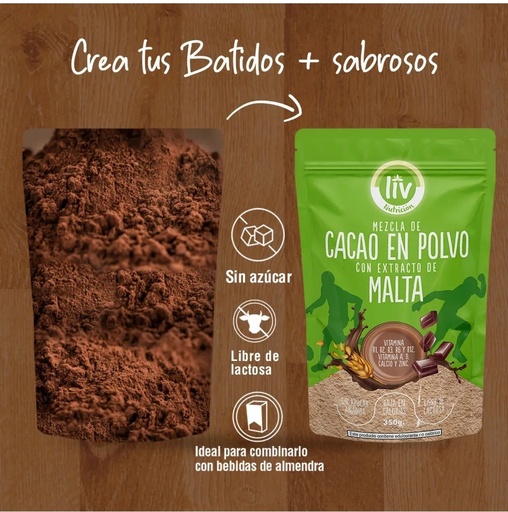[LIV-0018] CACAO EN POLVO CON EXTRACTO DE MALTA 350G.