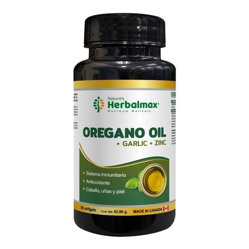 [HMX-0030] OREGANO OIL+GARLIC+ZINC 60 SOFTGEL 715MG HERBALMAX 