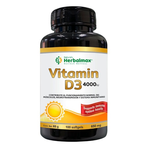 [HMX-0038] VITAMINA D3 100 SOFTGEL 650MG HERBALMAX