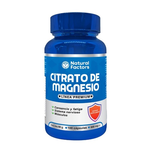 [NTF-0030] CITRATO DE MAGNESIO 100 CAPSULAS 600 MG  NATURALS FACTORS